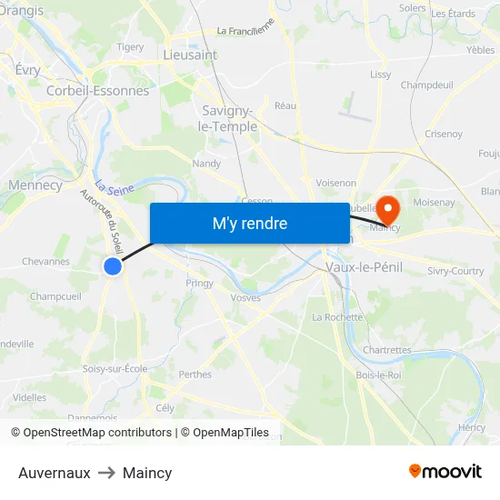 Auvernaux to Maincy map