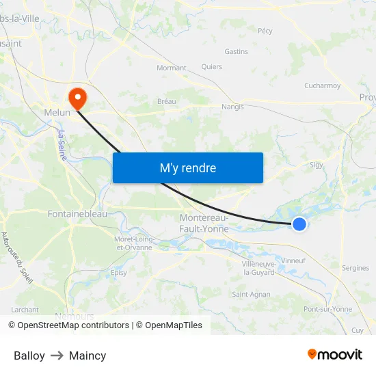 Balloy to Maincy map