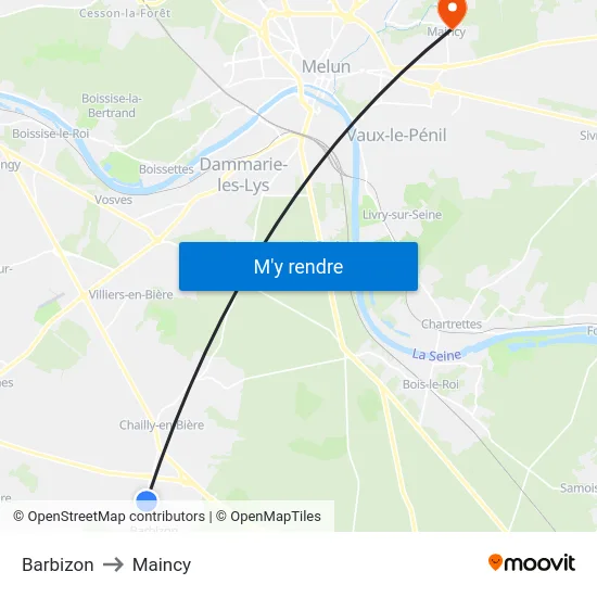 Barbizon to Maincy map