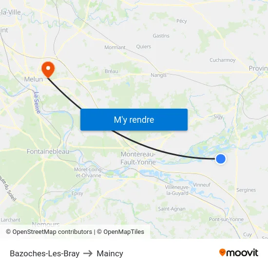 Bazoches-Les-Bray to Maincy map
