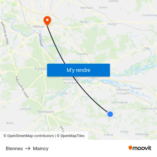 Blennes to Maincy map