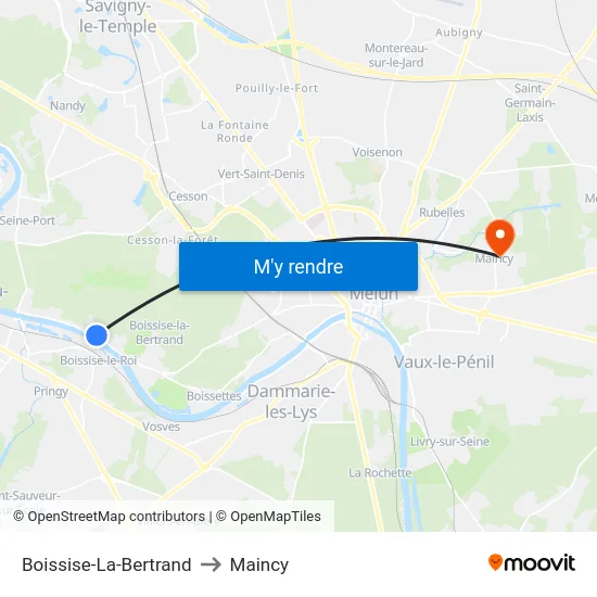 Boissise-La-Bertrand to Maincy map