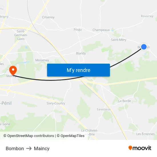 Bombon to Maincy map