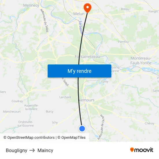 Bougligny to Maincy map