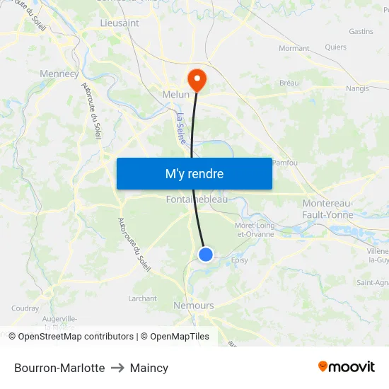 Bourron-Marlotte to Maincy map