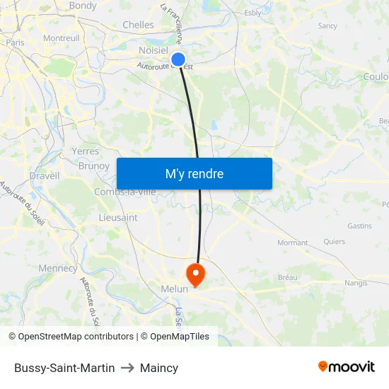 Bussy-Saint-Martin to Maincy map