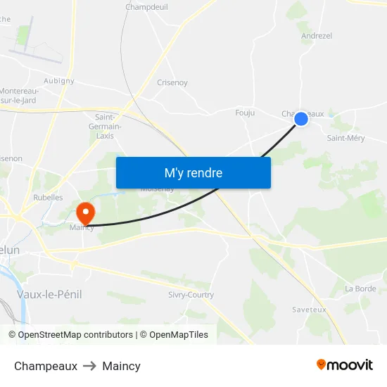 Champeaux to Maincy map