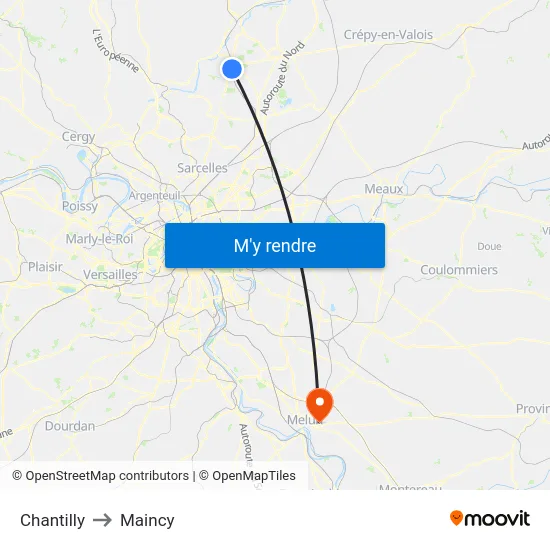 Chantilly to Maincy map