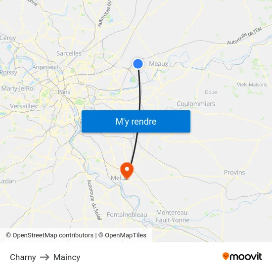 Charny to Maincy map