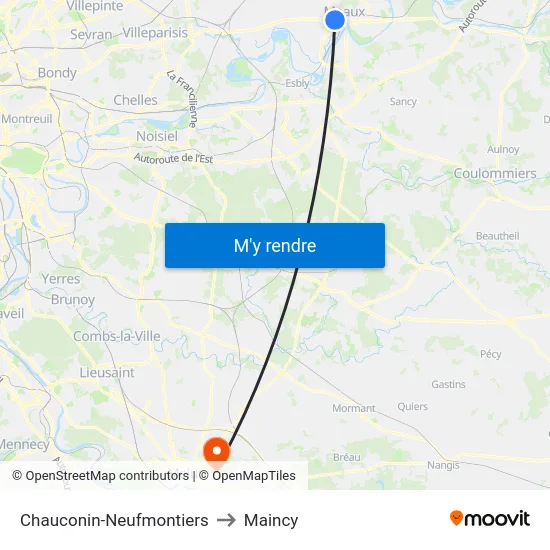 Chauconin-Neufmontiers to Maincy map