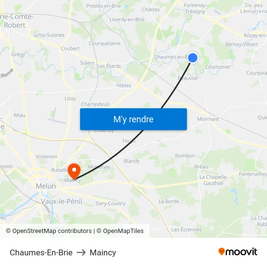 Chaumes-En-Brie to Maincy map