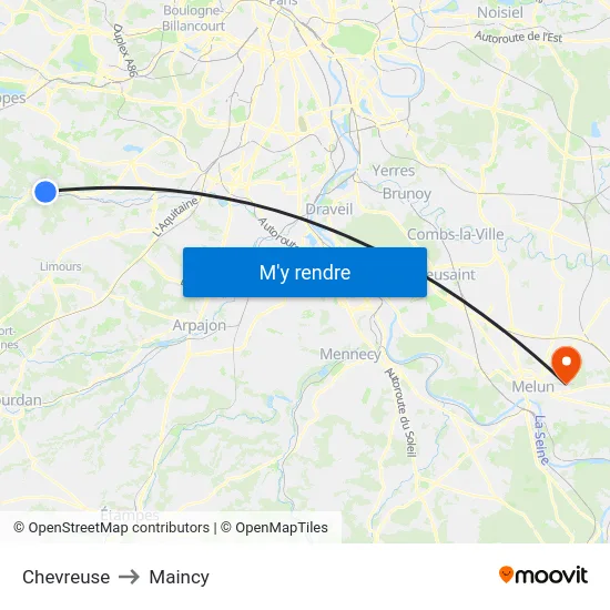 Chevreuse to Maincy map