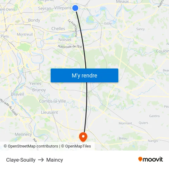 Claye-Souilly to Maincy map
