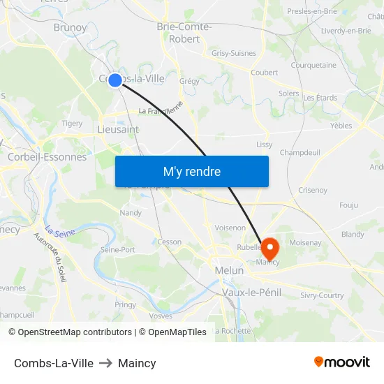 Combs-La-Ville to Maincy map