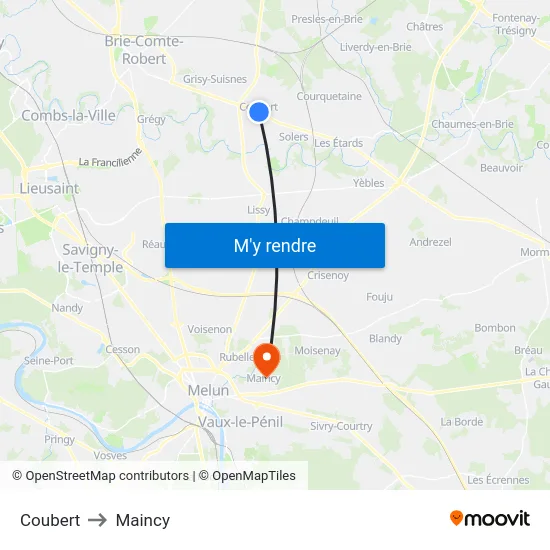 Coubert to Maincy map
