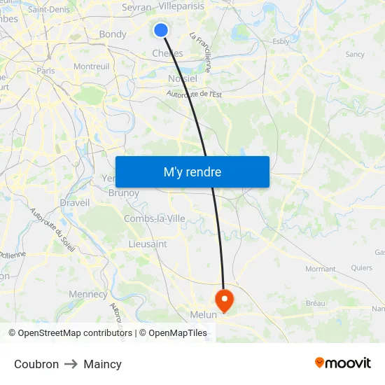 Coubron to Maincy map