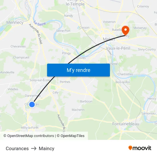 Courances to Maincy map