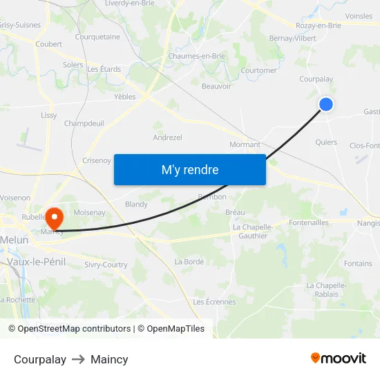 Courpalay to Maincy map