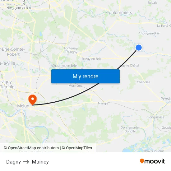 Dagny to Maincy map