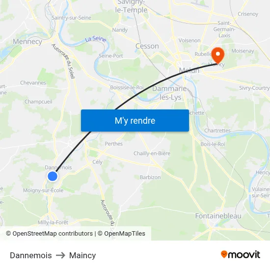 Dannemois to Maincy map