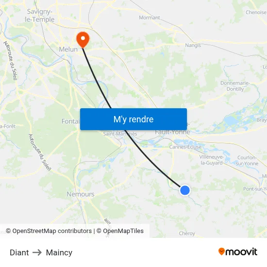 Diant to Maincy map