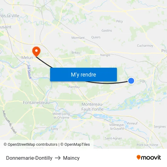 Donnemarie-Dontilly to Maincy map