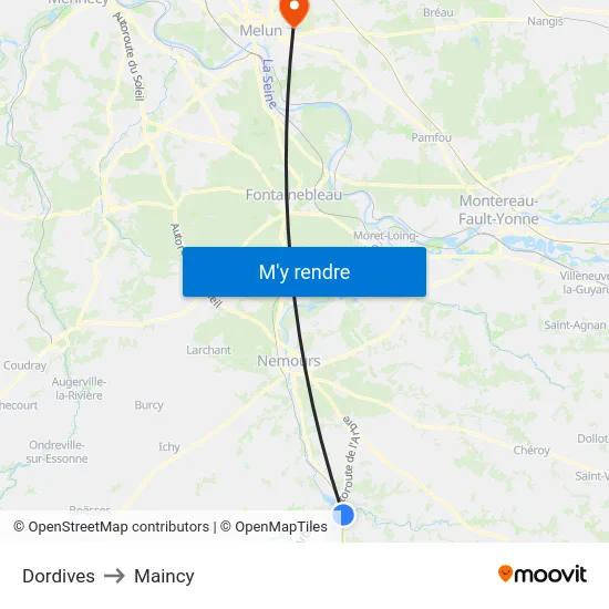 Dordives to Maincy map