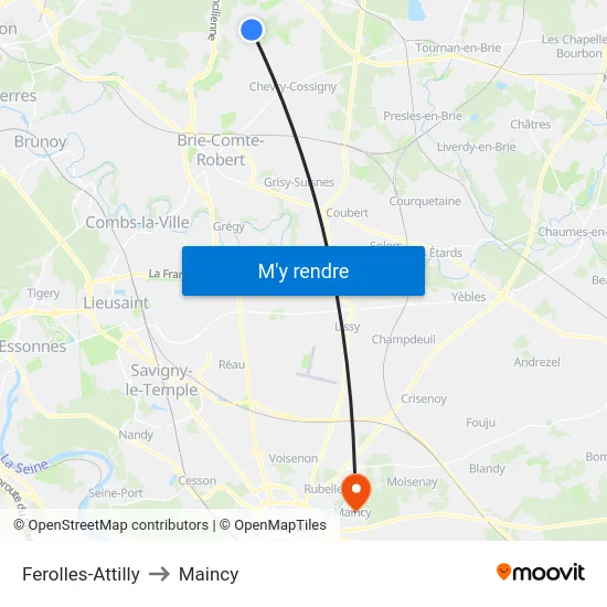 Ferolles-Attilly to Maincy map