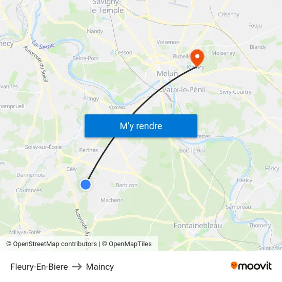 Fleury-En-Biere to Maincy map