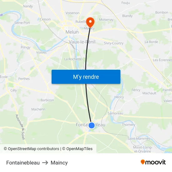 Fontainebleau to Maincy map