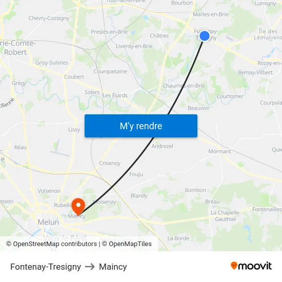 Fontenay-Tresigny to Maincy map