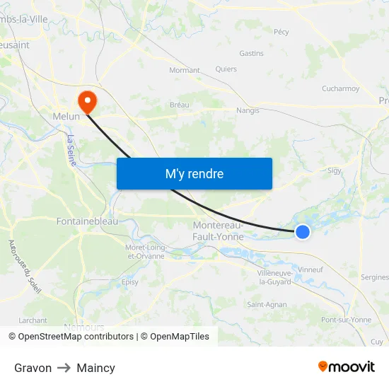 Gravon to Maincy map
