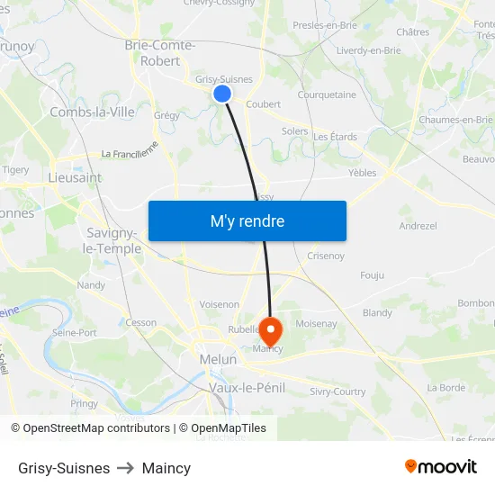 Grisy-Suisnes to Maincy map