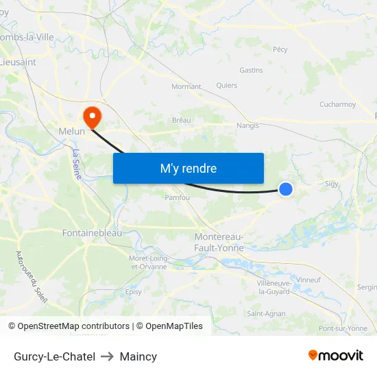 Gurcy-Le-Chatel to Maincy map