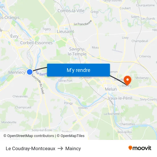 Le Coudray-Montceaux to Maincy map