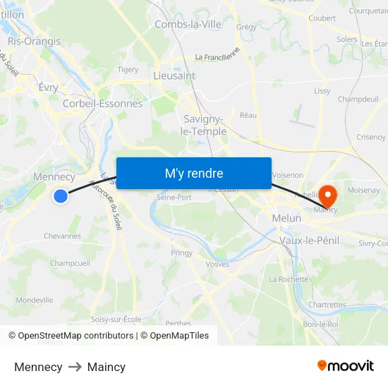 Mennecy to Maincy map