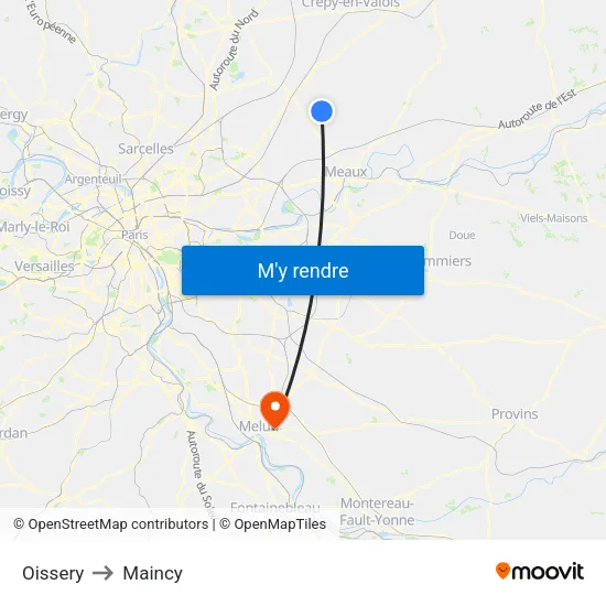 Oissery to Maincy map