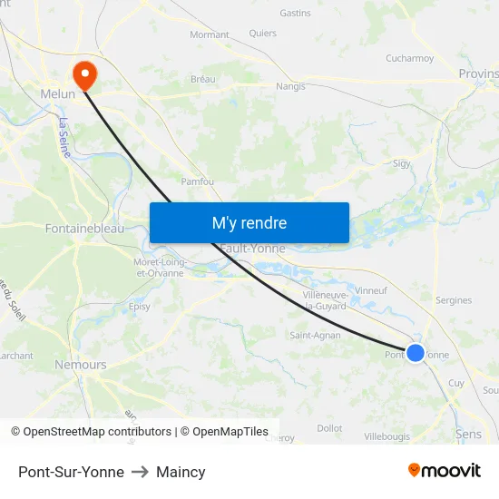 Pont-Sur-Yonne to Maincy map
