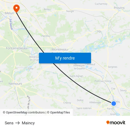 Sens to Maincy map
