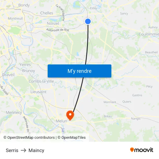 Serris to Maincy map