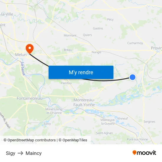 Sigy to Maincy map