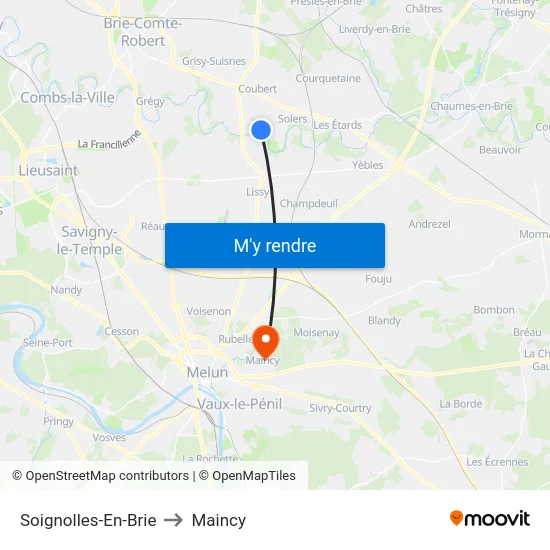 Soignolles-En-Brie to Maincy map