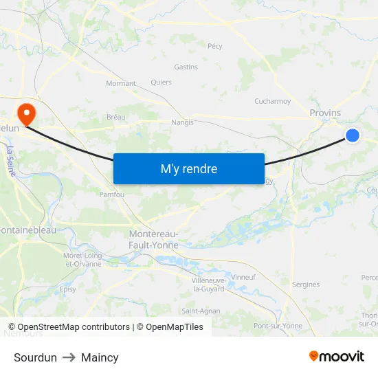 Sourdun to Maincy map