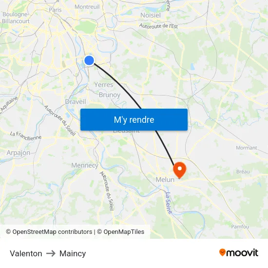 Valenton to Maincy map