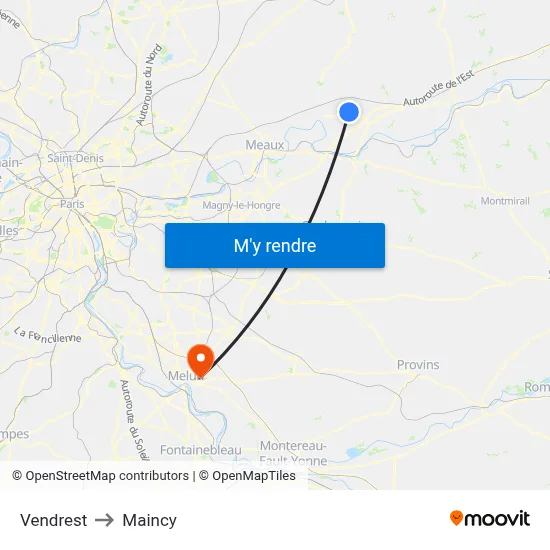 Vendrest to Maincy map