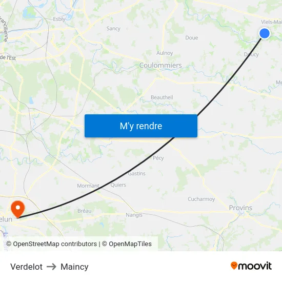 Verdelot to Maincy map