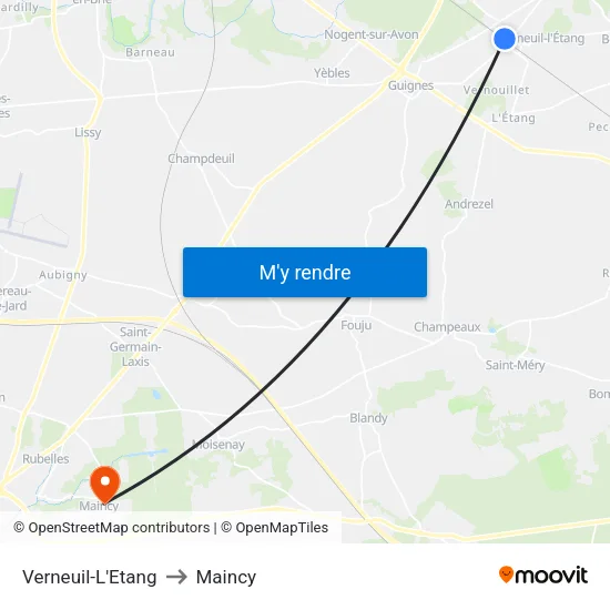 Verneuil-L'Etang to Maincy map