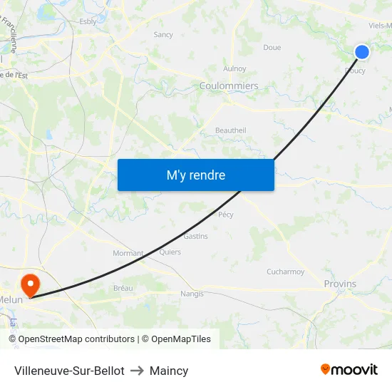 Villeneuve-Sur-Bellot to Maincy map