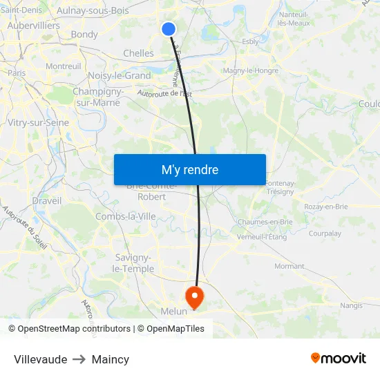 Villevaude to Maincy map