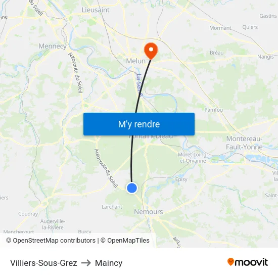 Villiers-Sous-Grez to Maincy map